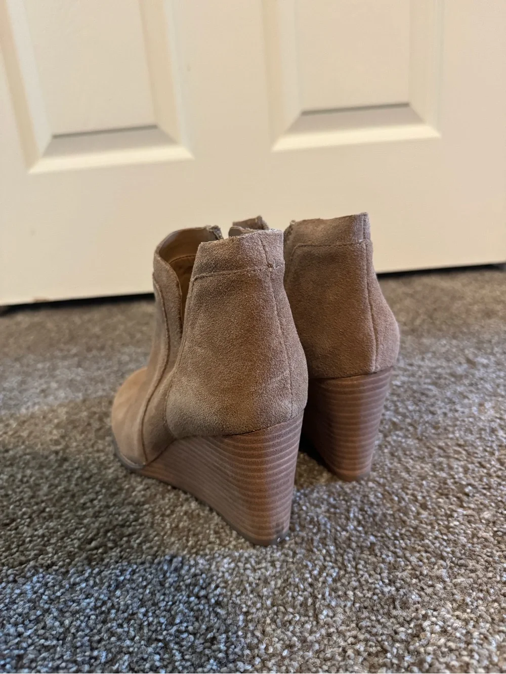 Lucky Brand Taupe Suede Wedge Booties